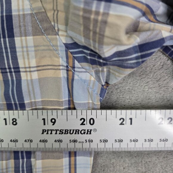Mens Hollister Co Western Style Tan Blue Plaid Shirt Pearl Snap Button Up Size S - Picture 7 of 9